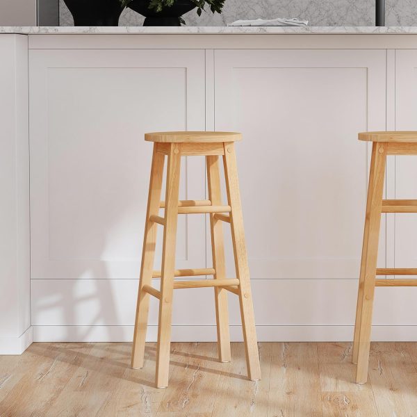 Natural round bar stool, 24 inches